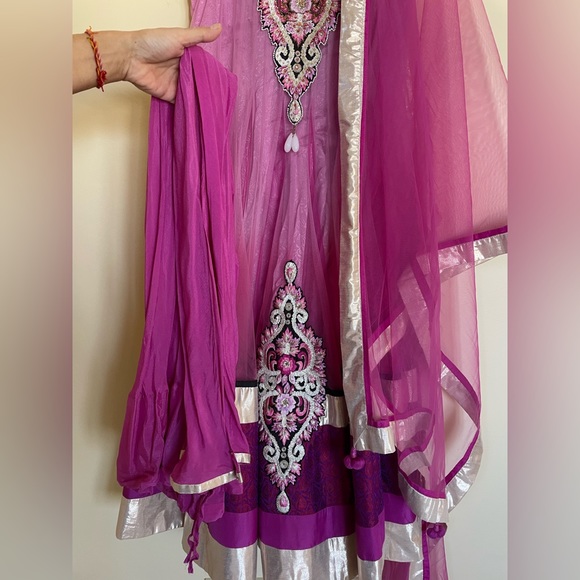 Indian Salwar Suit with Churidaar Style Pants, Pink - Picture 4 of 4